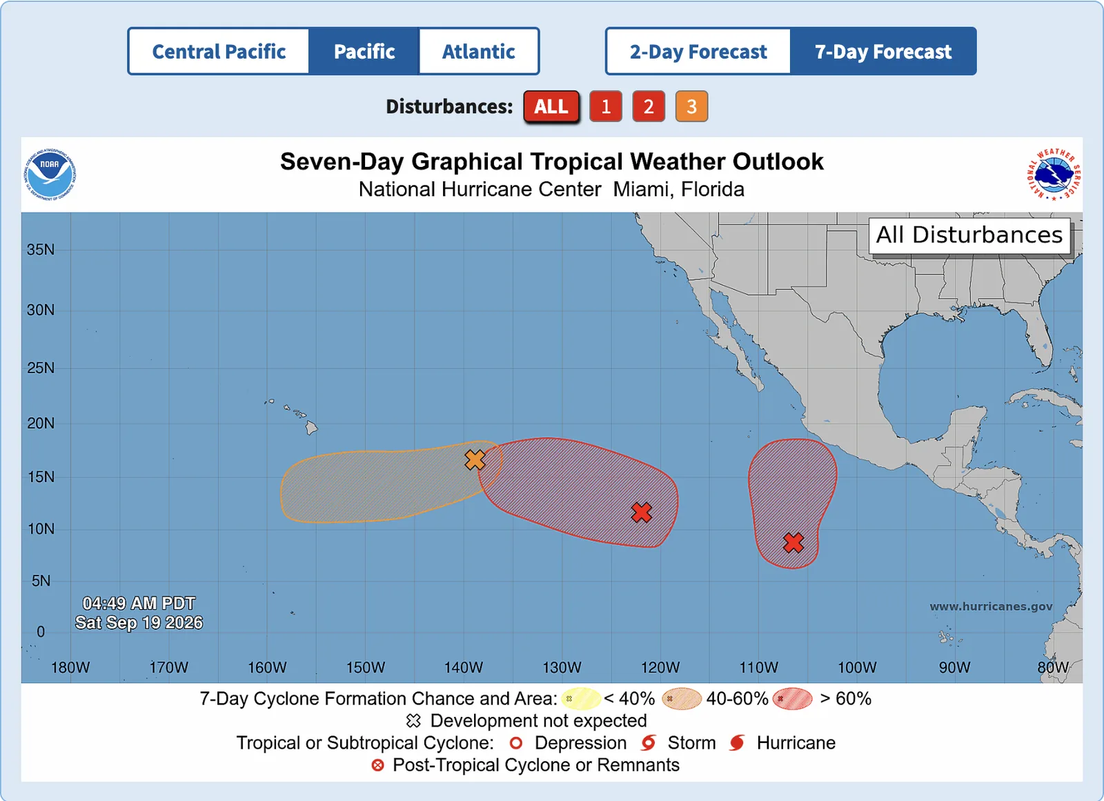 Eastern Pacific tropical weather outlook — all three areas under watch